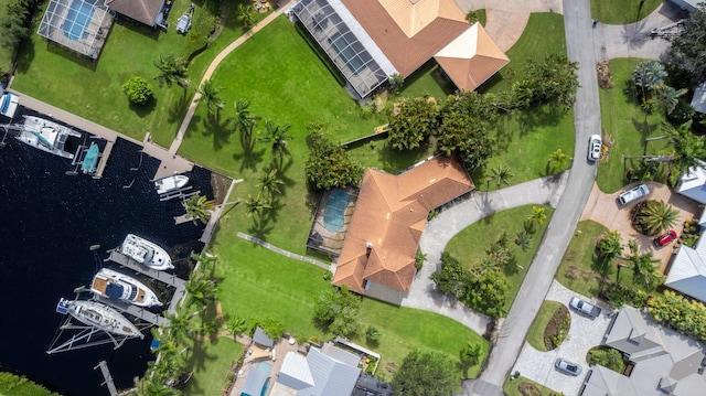 aerial view featuring a water view