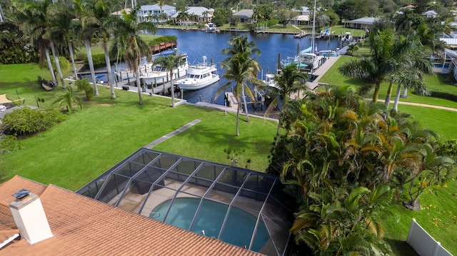 aerial view with a water view