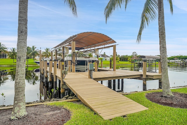 view of dock with a water view