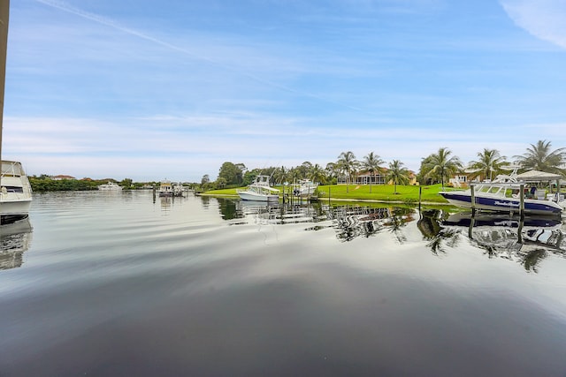 property view of water with a boat dock