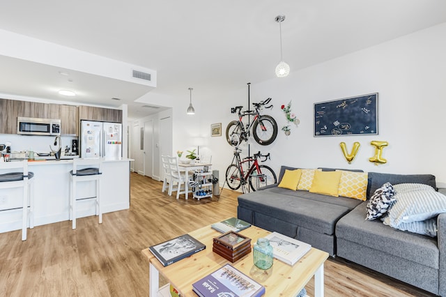 living room with light hardwood / wood-style flooring