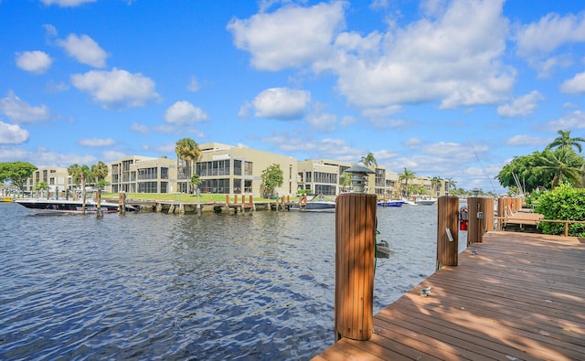 view of dock with a water view