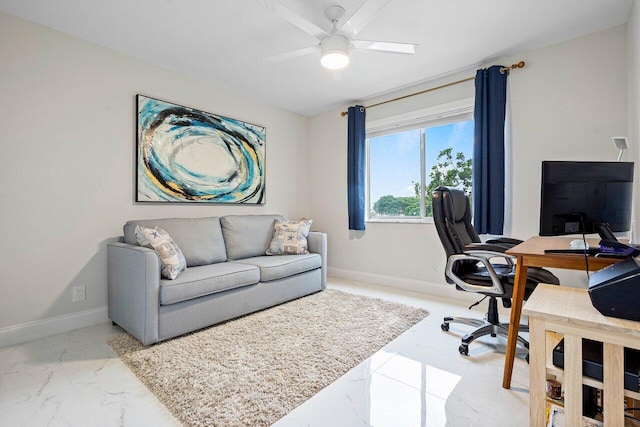 office space with ceiling fan