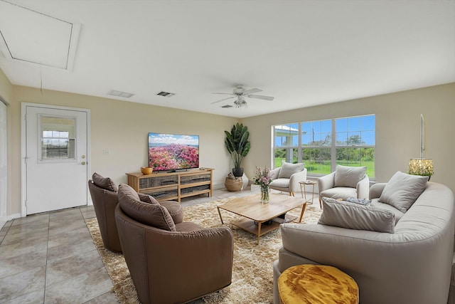 living room with ceiling fan