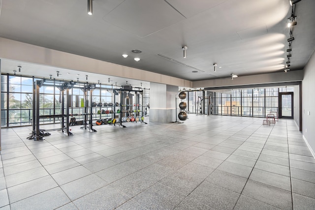 exercise room with rail lighting