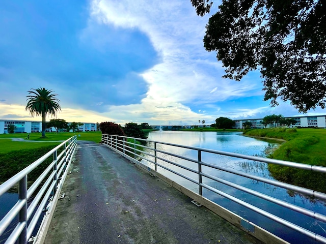 view of street featuring a water view