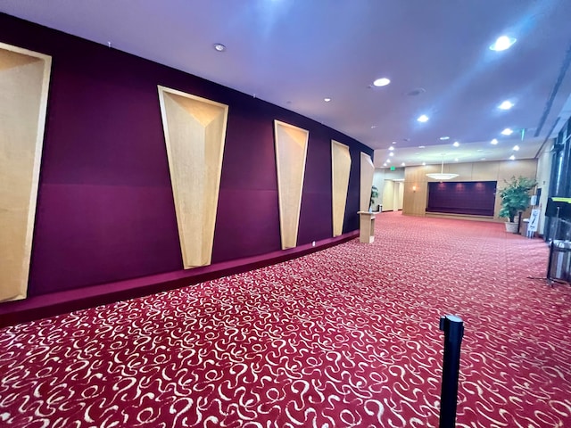 home theater featuring carpet floors