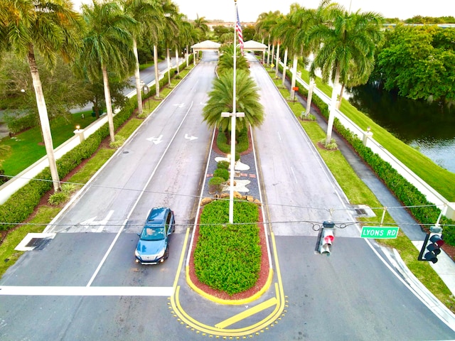 view of road featuring a water view