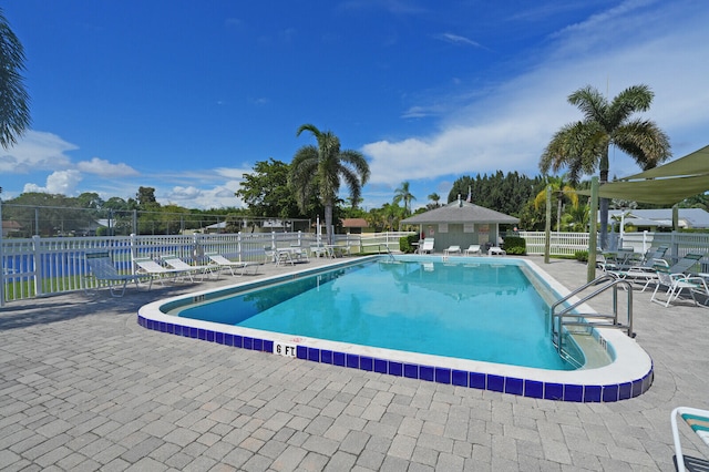 view of swimming pool featuring a patio area