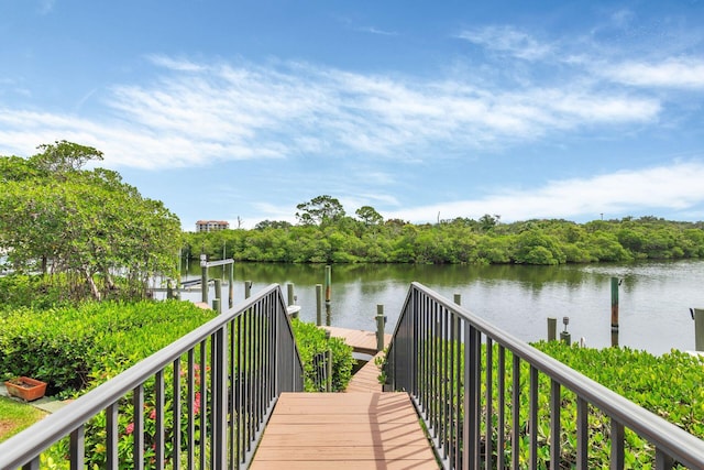 view of dock featuring a water view