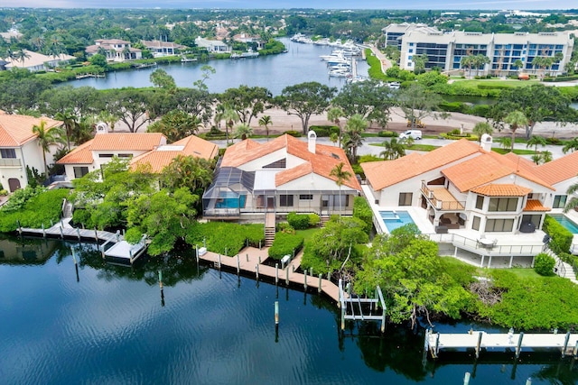 aerial view with a water view