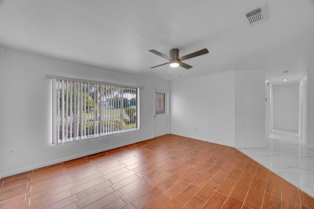 unfurnished room featuring light wood-type flooring and ceiling fan