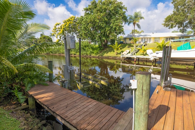 dock area with a water view