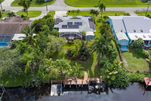 aerial view with a water view