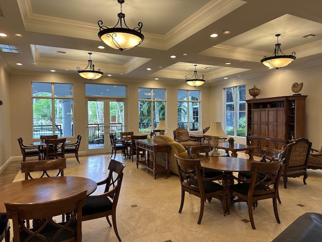 dining area featuring crown molding and french doors