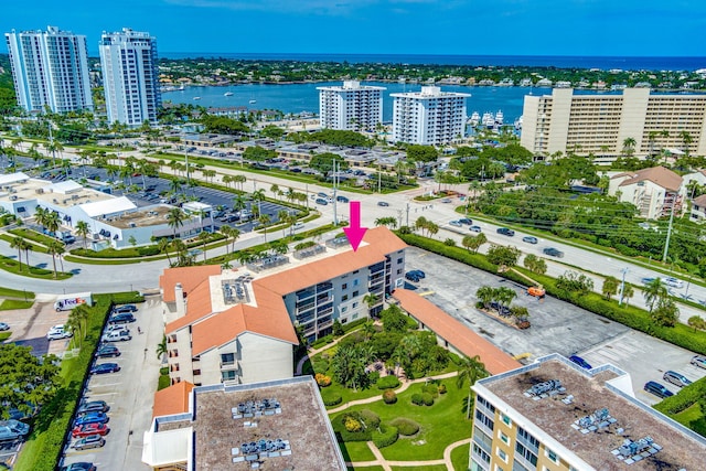 aerial view with a water view