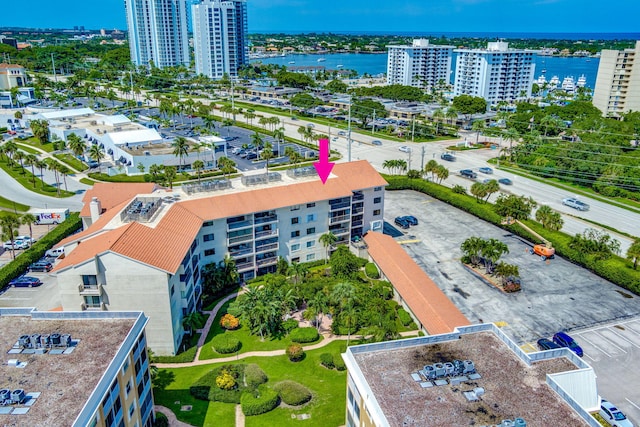 aerial view with a water view