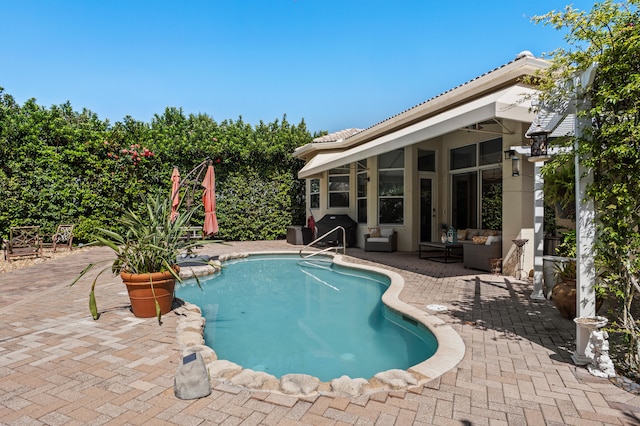 view of pool with a patio and an outdoor hangout area