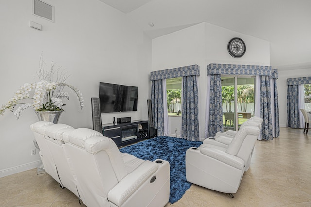 living room with lofted ceiling