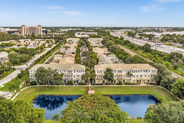 aerial view featuring a water view