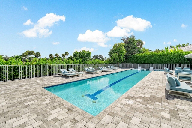 view of swimming pool with a patio area