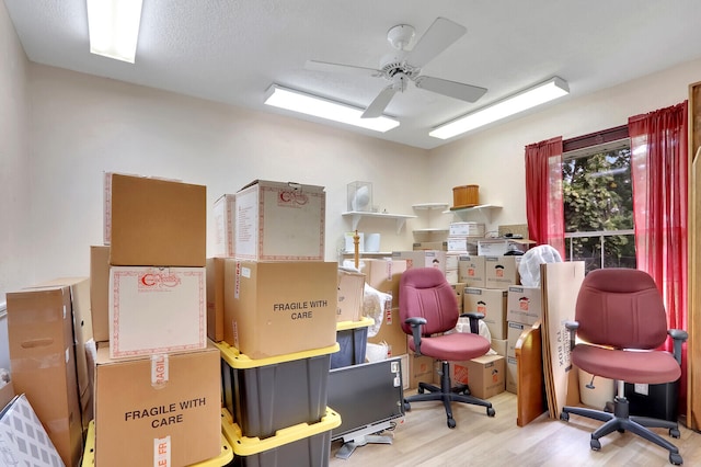 office space featuring light hardwood / wood-style floors and ceiling fan