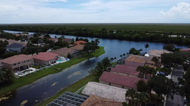 aerial view with a water view