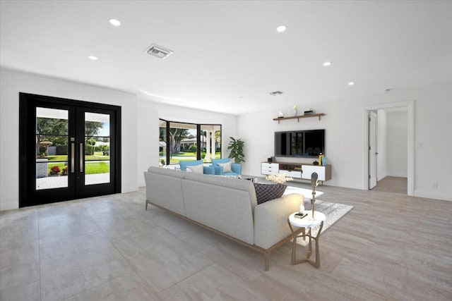 living room featuring french doors