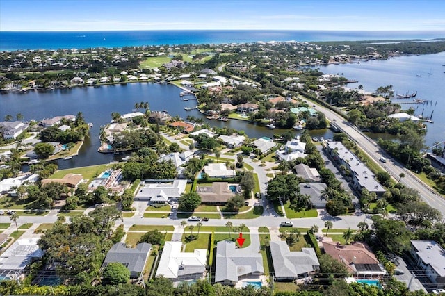 bird's eye view featuring a water view