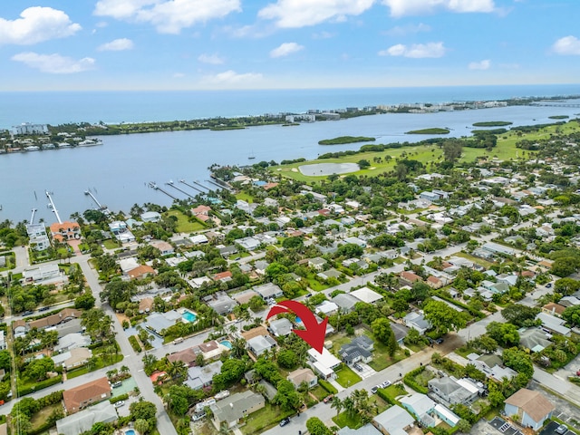 bird's eye view featuring a water view