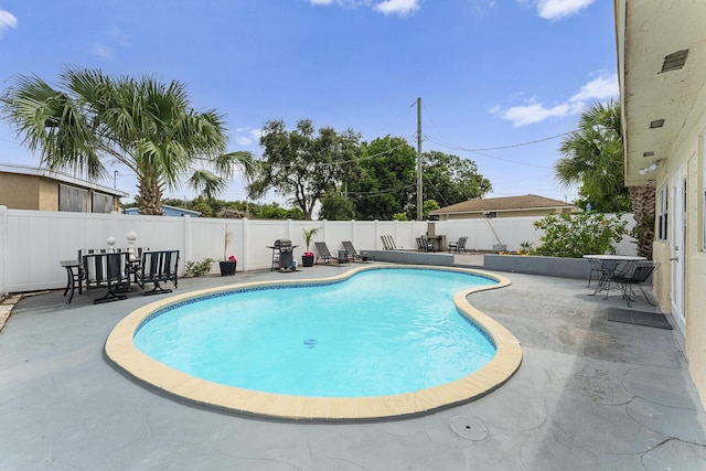 view of swimming pool featuring a patio area