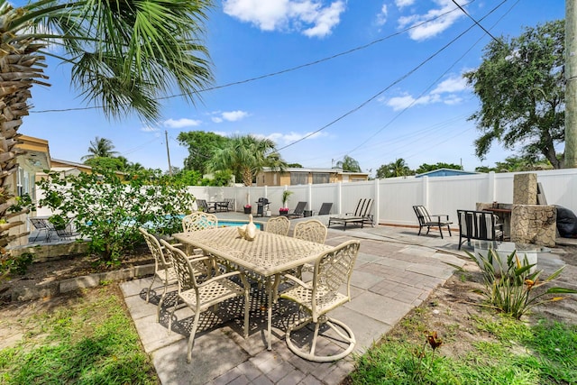 view of patio / terrace with a fenced in pool