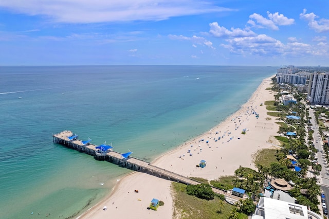 aerial view featuring a beach view and a water view