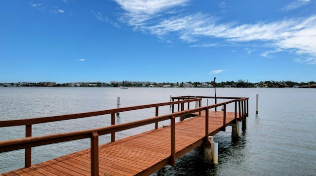 dock area with a water view