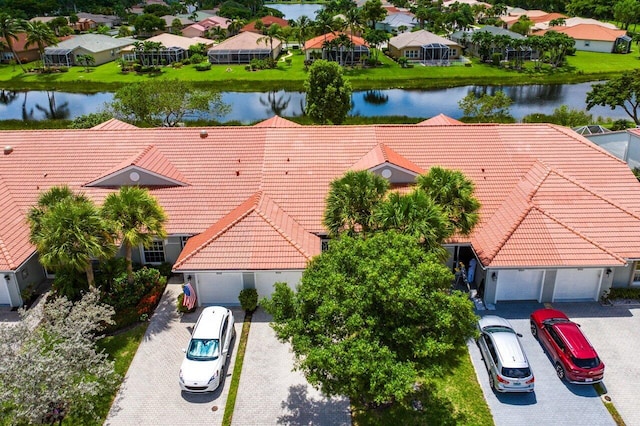 aerial view with a water view