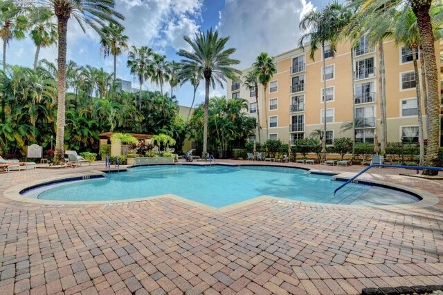 view of pool featuring a patio area