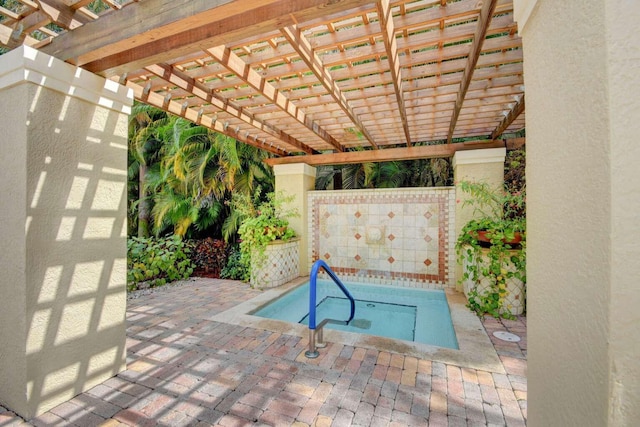 view of swimming pool with a pergola and a patio area