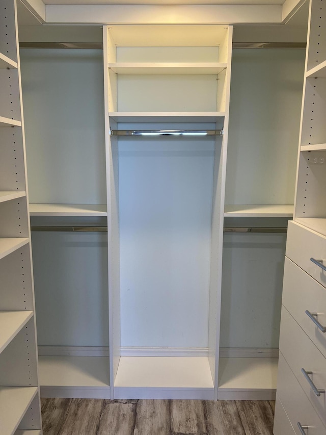 walk in closet featuring wood finished floors