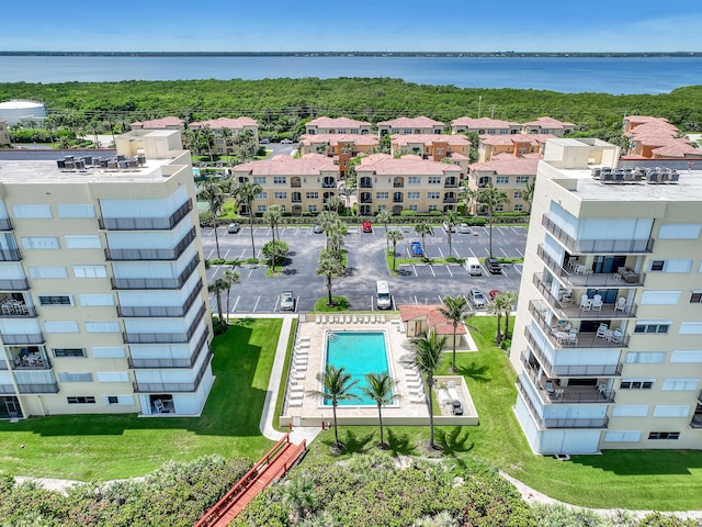 bird's eye view featuring a water view