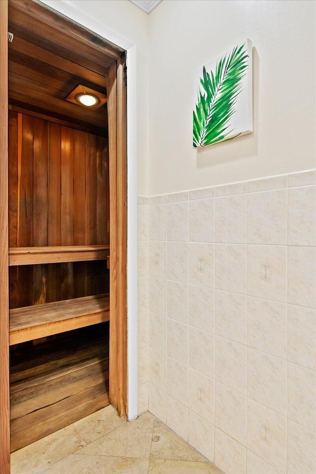 view of sauna with tile patterned flooring