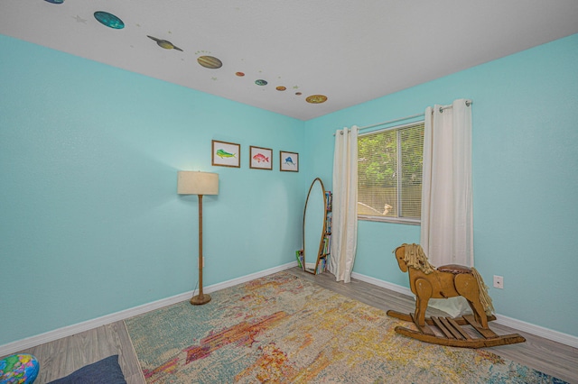 living area with wood-type flooring