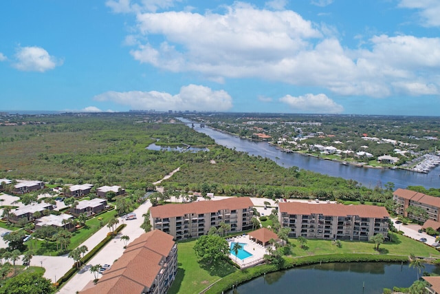 bird's eye view featuring a water view