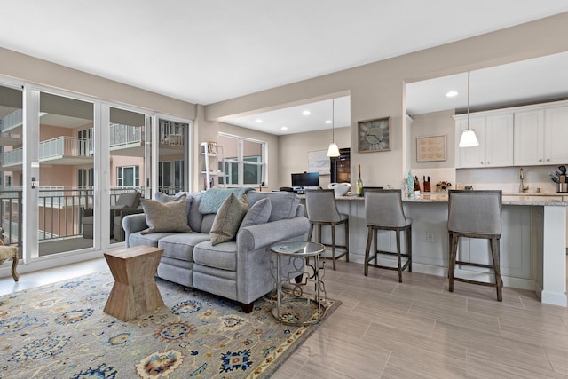 living room featuring recessed lighting