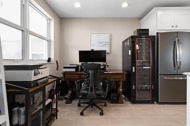 home office featuring recessed lighting