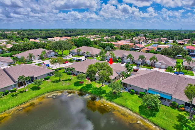 aerial view featuring a water view