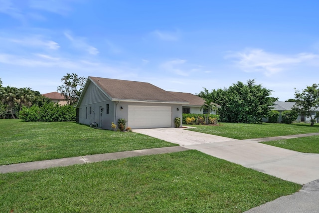 view of front facade with a front lawn and a garage