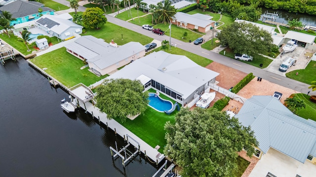 aerial view with a water view