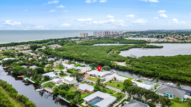 bird's eye view featuring a water view