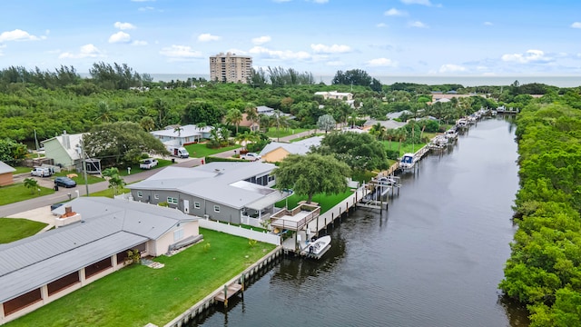 aerial view with a water view