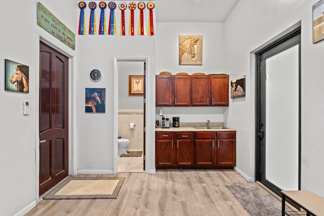 interior space with light hardwood / wood-style floors and sink